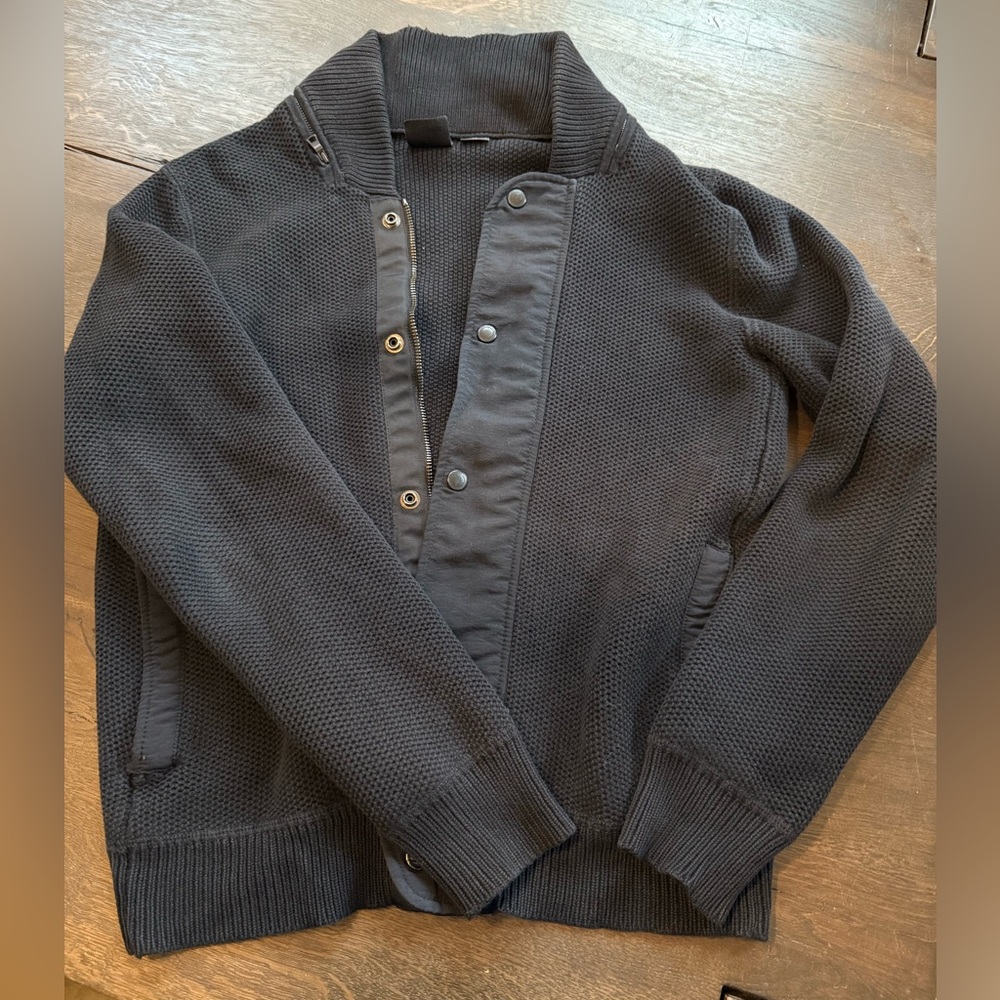 Armani Exchange Black Full Zip Perforated Knit Cardigan. Unisex.